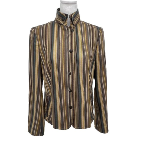 Akris Punto Womens Jacket Blazer Sz 10 Wool Snap Button Up Striped Multicolor - Picture 1 of 16